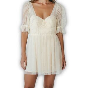 Ava Gowns Pearl Mini Dress Ivory Tulle Lace Up Back Coquette Bridal Size 16 New